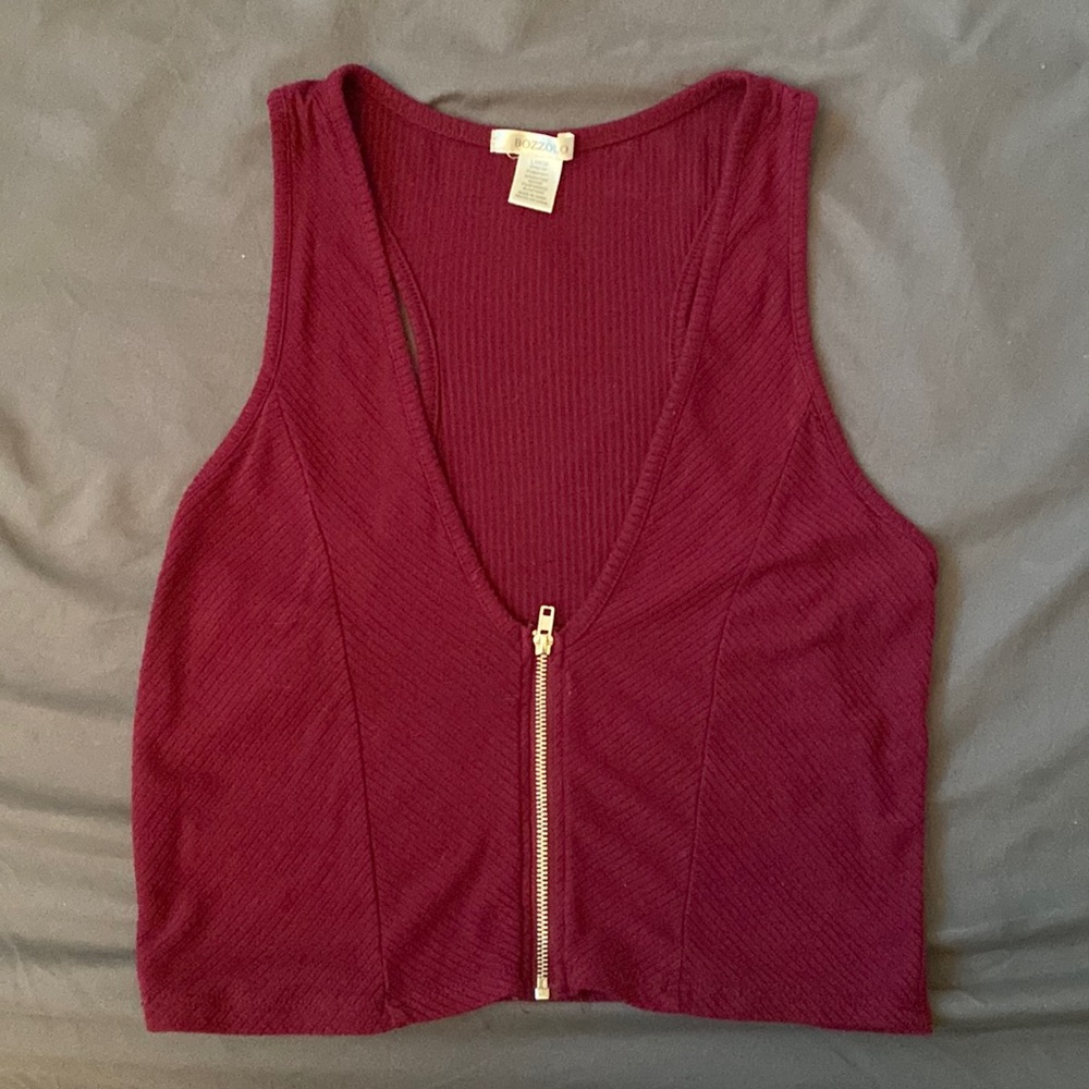 Zip-up Maroon Cropped Tank